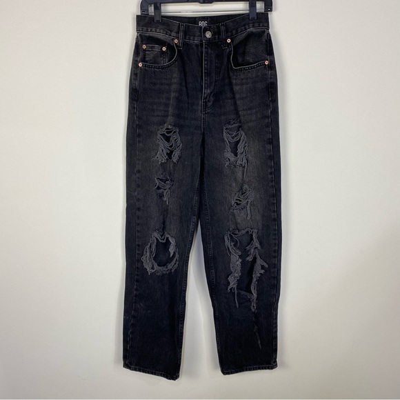 BDG Black High Rise Baggy Distressed Ripped Straight Leg Jeans - Picture 1 of 4